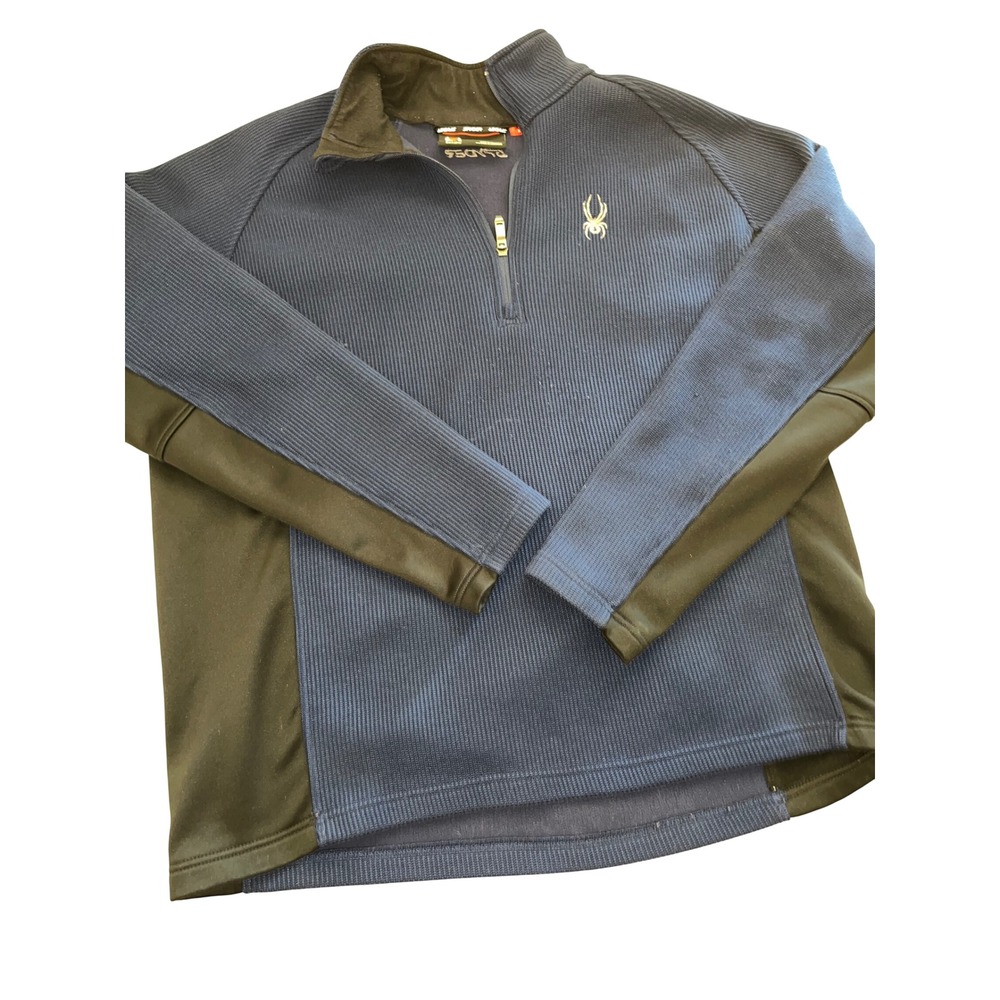 Spyder Core Sweater Mens XL Blue Black Quarter Zip Ribbed Knit Fleece Pullover